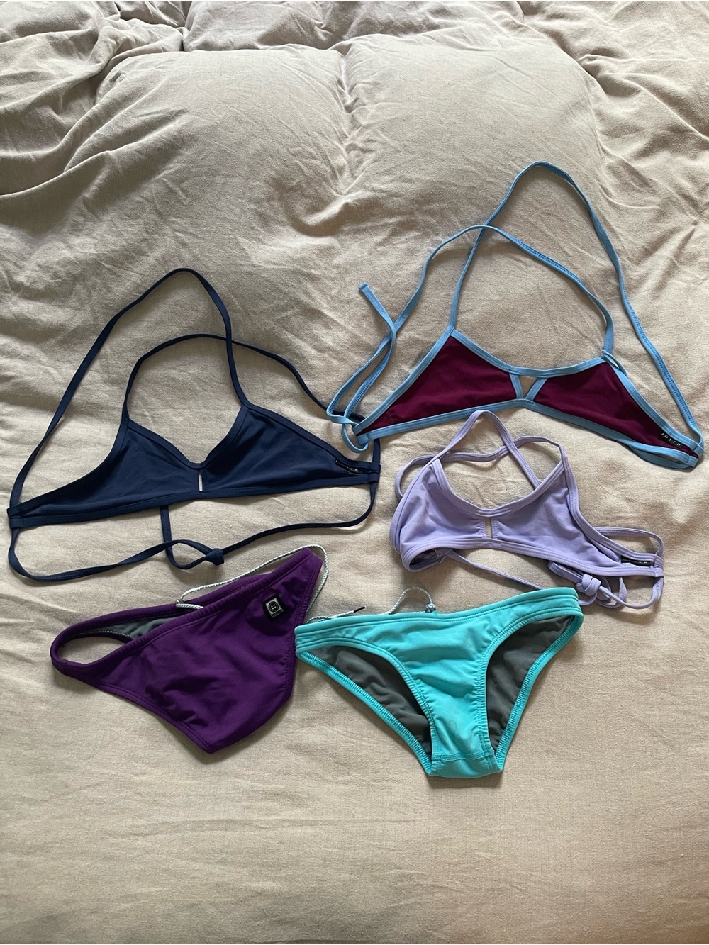 JOLYN Set of 5 Multi-Color Performance Bikini Top and Bottom